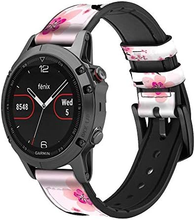 CA0281 Plum Blossom Leather & Silicone Smart Watch Band Strap for Garmin Approach S40, Forerunner 245/245/645/645, Venu Vivoactive