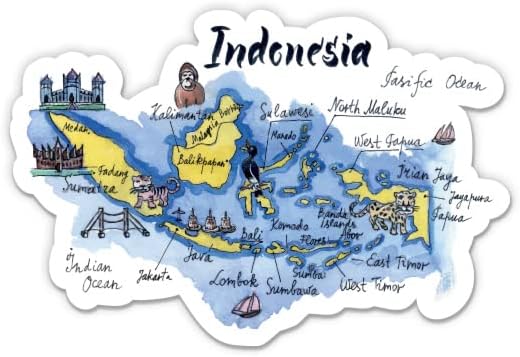 Mapa de viagem para Indonésia - adesivo de vinil de 3 - para laptop para laptop para laptop water garrafa - decalque à prova