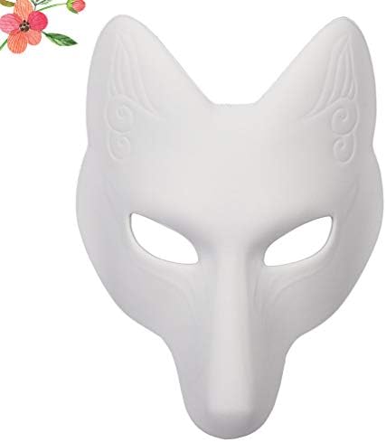 Pretyzoom Halloween Decorações em branco Fox Wolf Lobo Máscaras de cosplay Máscaras kabuki japonesas Halloween Cosplay Coberto de