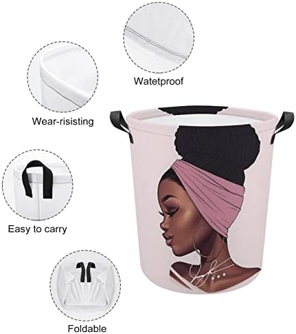Foduoduo Cesta de lavanderia Mulheres tradicionais afro -americanas com lavanderia rosa Caminhamento de lavanderia com alças Saco