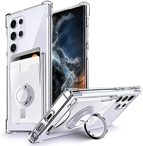 Escudos para o Galaxy S22 Ultra Case, Samsung S22 Ultra Caso, caixa de carteira minimalista com suporte para cartões [3 cartas] e suporte
