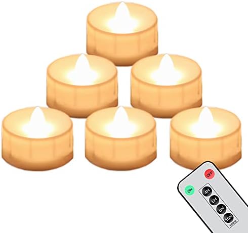 Velas votivas sem chamas de chamas com timer remoto e timer, 6pcs piscando velas LED de bateria, velas de chá falsas