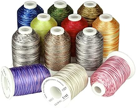 Selcraft Colors Variegated Multi -Colors Polyester Borderyer Thread 12 Cores 1100 jardas por carretel - 28 cores Num.7454