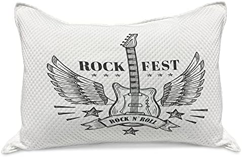 Ambesonne Rock and Roll micoteca de colcha, padrão de design do festival de rock com uma guitarra alada e estrelas, capa padrão