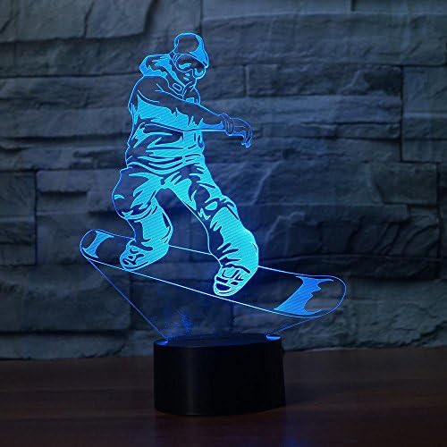 3D Snowboard skate Night Night Light Usb Touch Switch Decor Lamp mesa de mesa lâmpadas de ilusão óptica 7 Luzes de cores Luzes