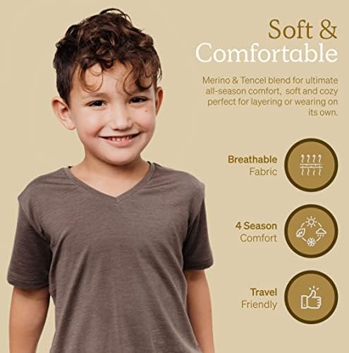 NUI Organics Merino Wool & Tencel Kids T-shirt, camada de base, tecido natural ultra macio, conforto durante todo o ano, respirável.
