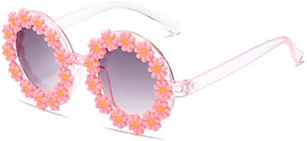 Óculos de sol redondos de flor redondos para meninas de meninas em forma de flores fofas de óculos fofos 400 Proteção ao