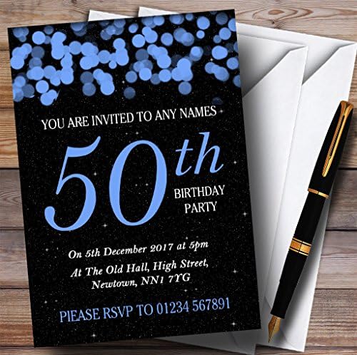 Blue Bokeh & Stars 50º convites de festa de aniversário personalizados
