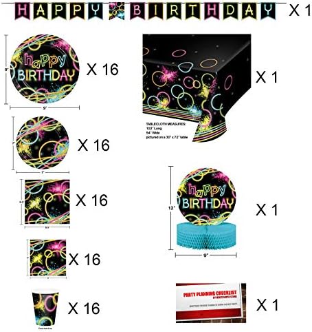 Glow Neon Party Jumbo Deluxe Supplies Super Bundle Pack para 16 convidados