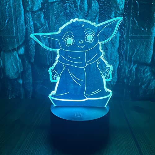 Caracteto de anime Caracteto de anime Figura Star Wars Baby Yoda 3D LED LED ILUSÃO OPTICO Decoração Lâmpada de mesa 16 Cores Controle remoto