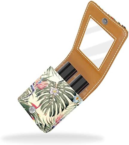 Caixa de batom de planta floral de palmeira tropical vintage com espelho para o suporte da caixa de batom de bolsa