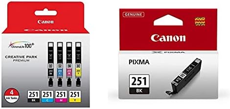 Canon CLI-251 Black/Color Ink Cartridges, Pack of 4 & CLI-251 Black Compatible to iP7220,iP8720,iX6820,MG5420,MG5520/MG6420,MG5620/MG6620,MG6320,MG7120,MG7520,MX922/MX722
