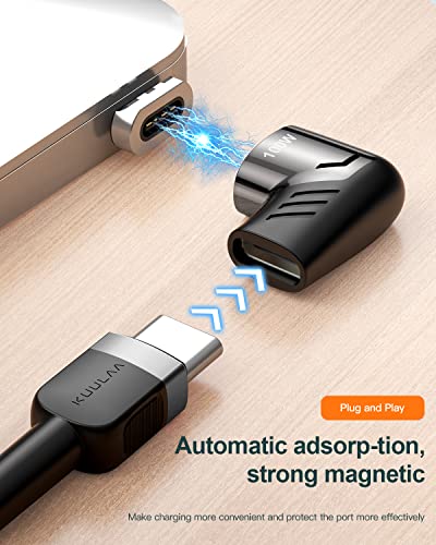 Kuulaa USB C Adaptador magnético, 2pack ângulo reto USB Tipo C 5 PIN Conector, USB C para USB C, Suporte PD 100W Carga rápida