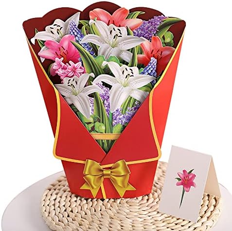 Cartões pop -up de papel 3D qauwjtz, lírio, cartão de flores de flores de papel, cartão de flor de 13 polegadas de