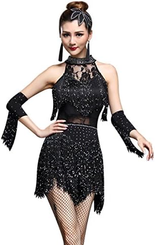 Vestido de dança feminina zx shinestone lantejão de lantejoulas de festas de festas salsa latino salsa dançar 4 peças roupas