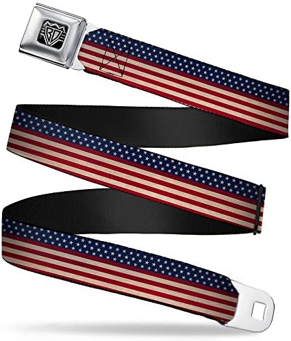 Cinturão de cinto de segurança dos homens da fivela Americana W30135, American Flag Stripe, 1,5 de largura, 24-38 de comprimento