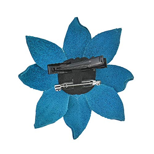 Nature Bloom Blue Flower Leather 2 em 1 pino de broche de vários desgaste ou clipe de cabelo