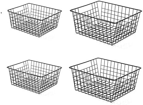 Conjunto de cestas de armazenamento de metal, suporte de arame de 4 pacote grande suporte de bancada com alças embutidas, para armários