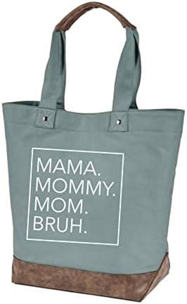Prosper Arts Funny Mom Bruh Canvas Leatra, bolsa de ombro, bolsa de laptop, bolsa de fraldas, 11x 15 x 6