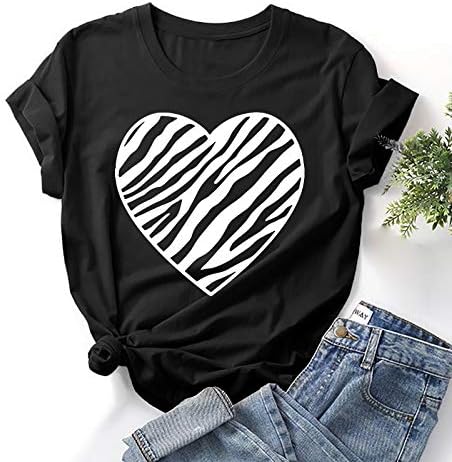 Camisas dos namorados para mulheres adoram estampas de coração tampas de verão de t-shirt de manga curta Tops gráficos blusas