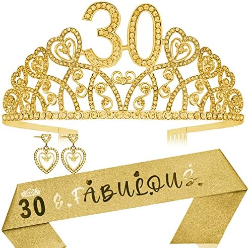 Presentes de 30º aniversário para mulheres, tiara e faixa de 30 anos, 30 e fabulosa, 30º aniversário, decorações de 30 anos para