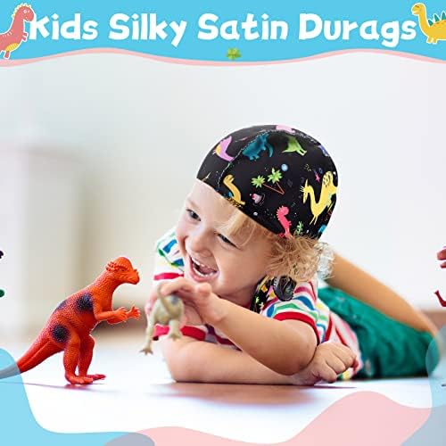 4 PCs Baby cetim sedoso Durags Kids cetim durags dinossauros de dinossauros space carwraps de cabeça com cauda longa para bebês