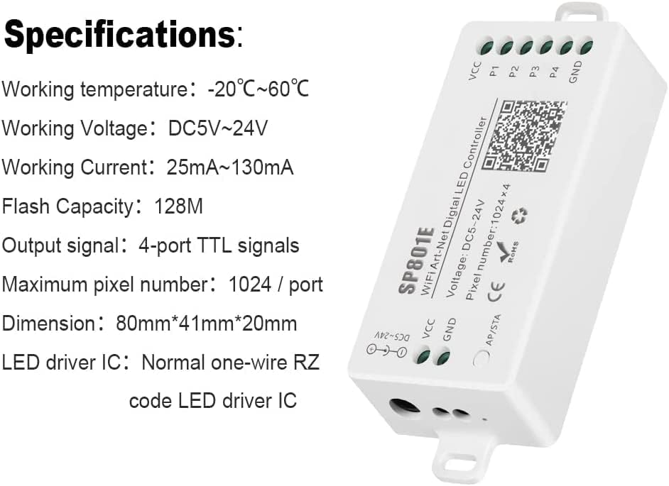 TOPXCDZ SP801E WiFi Art-Net Magic Controller LED Matrix Painel Módulo WS2812B WS2811 Controle sem fio da faixa de luz