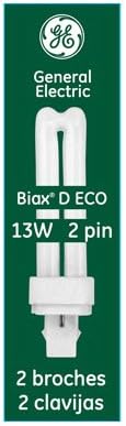 GE 97589 Série BIAX ECOLUX Compact Fluorescent Lamp, 13 Watt, 198 volts, T4, 2 pinos, 82 Cri, White Cool