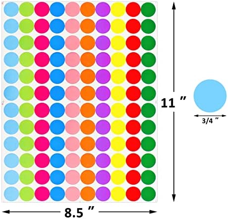 1080 PCs Círculo de círculo de cores de cores Adesivos - Rótulos redondos de 3/4 10 cores variadas para o aluno da sala de aula de