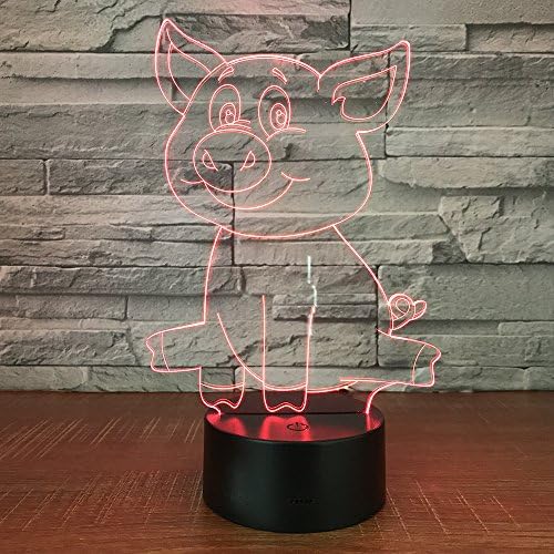 Molly Hieson 3D porco Night Light Animal USB Touch Touch Decor Lamp Table Desk Lâmpadas de ilusão de óptica 7 Luzes de cor