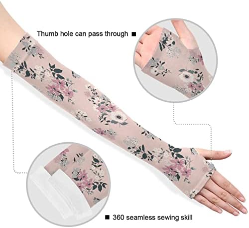Mangas de braço de Junzan para mulheres Jardinagem UV Protection Sun Sleeve com buraco de polegar Floral rosa