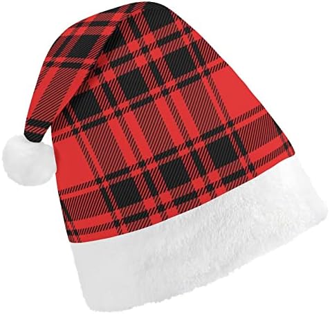 Buffalo Red Black Plaid Plexush chapéu de Natal travesso e lindos chapéus de Papai Noel com borda de pelúcia e decoração de natal
