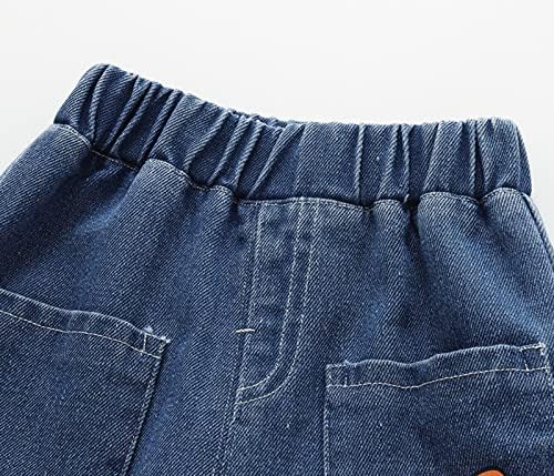 Calça jeans de criança para meninos meninas garotas de desenhos animados impressam calças elásticas de jeans com bolsos