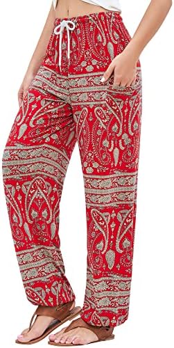 Pants de harém feminino de qianxizhan, calças hippie palazho boho joggers ioga roupas com bolsos