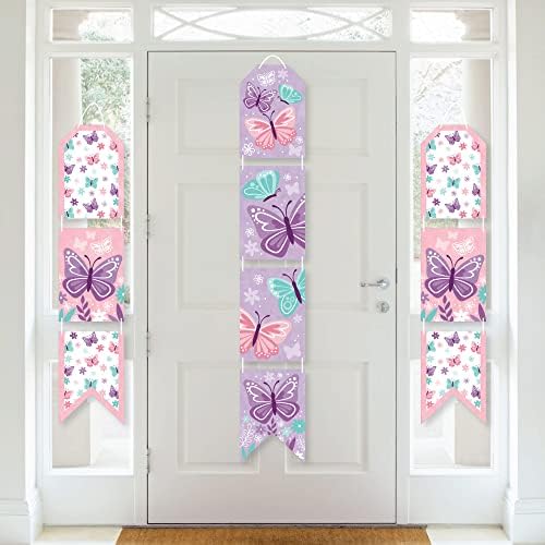 Big Dot of Happiness Beautiful Butterfly - pendurar banners de porta de papel vertical - chá de bebê floral ou kit de decoração de parede