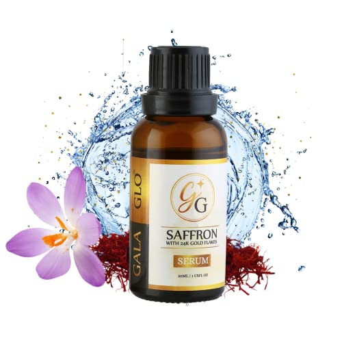 Galaglo Skincare Pure Açafrão soro com flocos de ouro de 24k, hidratação intensa + umidade natural, redução de manchas escuras,
