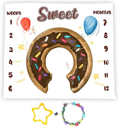 Donuts Milestone Blanket, flanela macia de 48x40in, estrelas e balões, presentes para a mãe recém -nascida, rastreador de crescimento