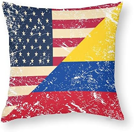 Conjunto de bandeira retro americana e columbia de capas de travesseiro de 2 arremesso de almofadas quadradas para