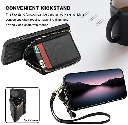 Caixa de carteira boca crossbody para iPhone 14 Plus, RFID bloqueando a capa de bolsa de bolsa de couro com zíper