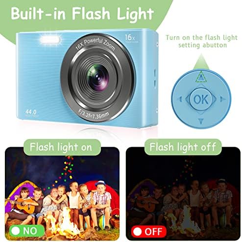 Câmera digital, câmera infantil de 4k 44MP com cartão SD de 32 GB e 2 baterias recarregáveis, mini -ponto pequeno e câmeras