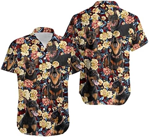 Camisa havaiana de cachorro de cachorro de cachorro vermelho miniature pinscher