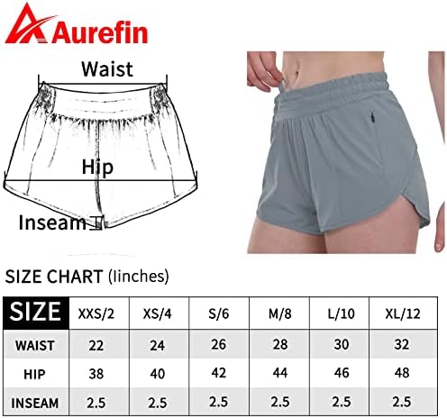 Aurefin Shorts de corrida para mulheres ， shorts atléticos leves com revestimento de malha e bolso de zíper shorts