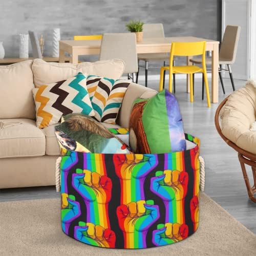 Rainbow Hands grandes cestas redondas para cestas de lavanderia de armazenamento com alças cestas de armazenamento de mantas