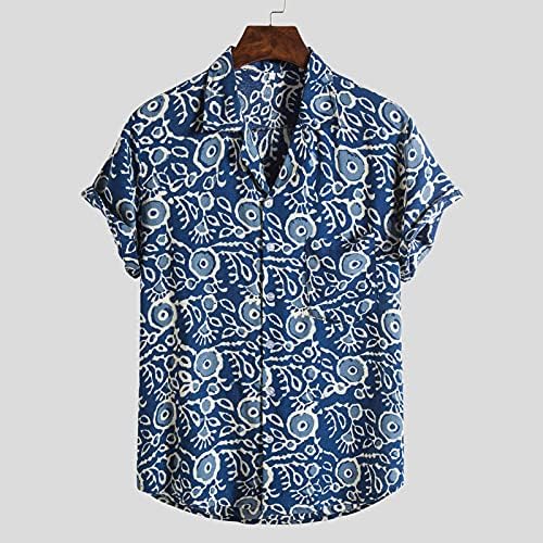Camisas de linho de algodão masculinas de manga curta de verão de ajuste relaxado para baixo camisa havaiana vintage Boho