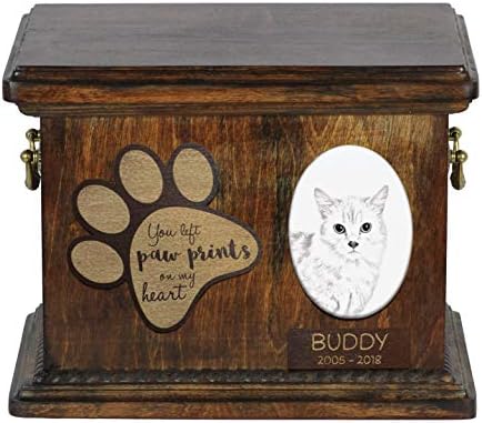 Munchkin Cat, urna para as cinzas de gato memorial com placa de cerâmica e sentença - Artdog personalizado