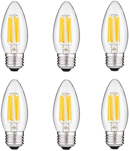 Sunlite 41076 LED Filamento B11 Torpedo lustre lâmpada, 5 watts, 600 lúmens, Base E26 média, Dimmable, Edison Style, UL listado,