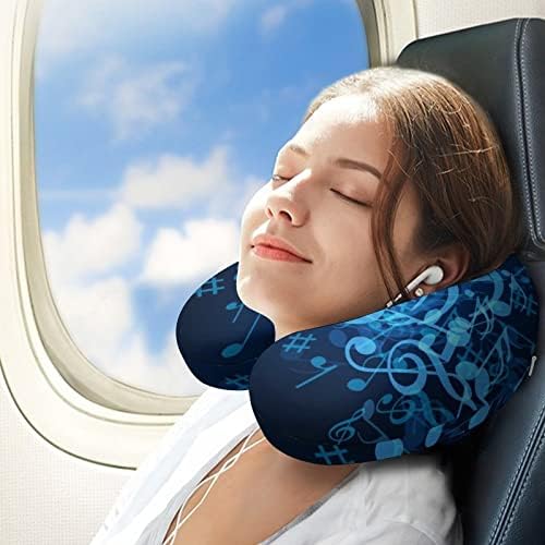 Notas musicais azuis Viajar travesseiro de pescoço memória espuma u forma travesseiro de avião para suporte da cabeça