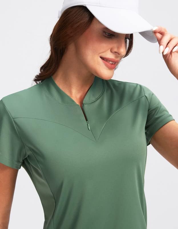 Santiny Women's Golf Shirt Zip Up Dri-Fit Sleeve Slave Polo Camisetas Upf50+ Tênis Tops de Golfe para mulheres Trabalho