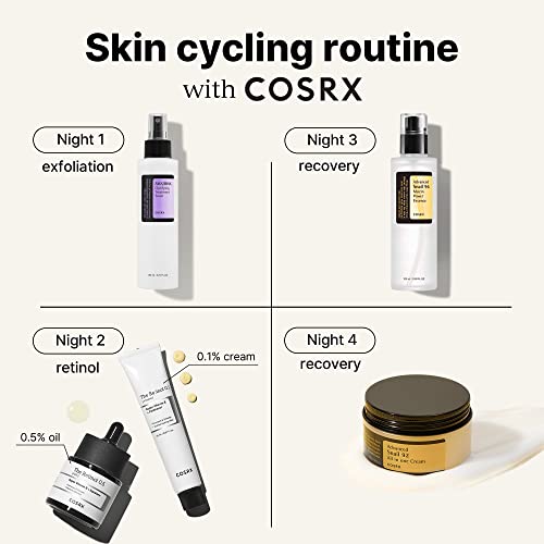 Rotina de ciclismo de pele Cosrx - MUCINA DE CADELA 92% Creme + Retinol 0.1 Creme, recuperação para face e pescoço, tratamento