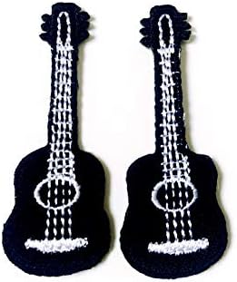 O conjunto de 2 minúsculos. Mini guitarra preta LOTOTOON PACTES Costurar Ferro em Appliques Bordeira Bordeira Cradilhão